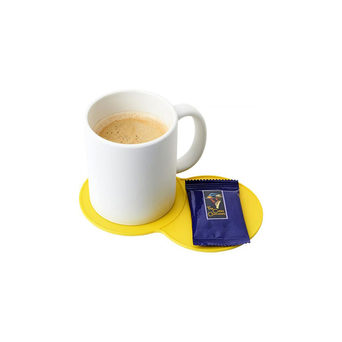 Yellow Sidekick Coaster with a Mug and Snack