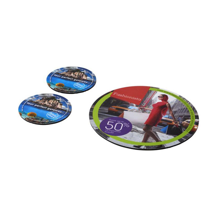 Q-Mat Mouse Mat Set - Round Mouse Mat & Coasters